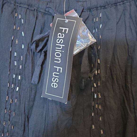Fashion Fuse Black Gauze Midi Skirt OS Asymetric Festival Artisan Hippie NWT - Picture 4 of 9